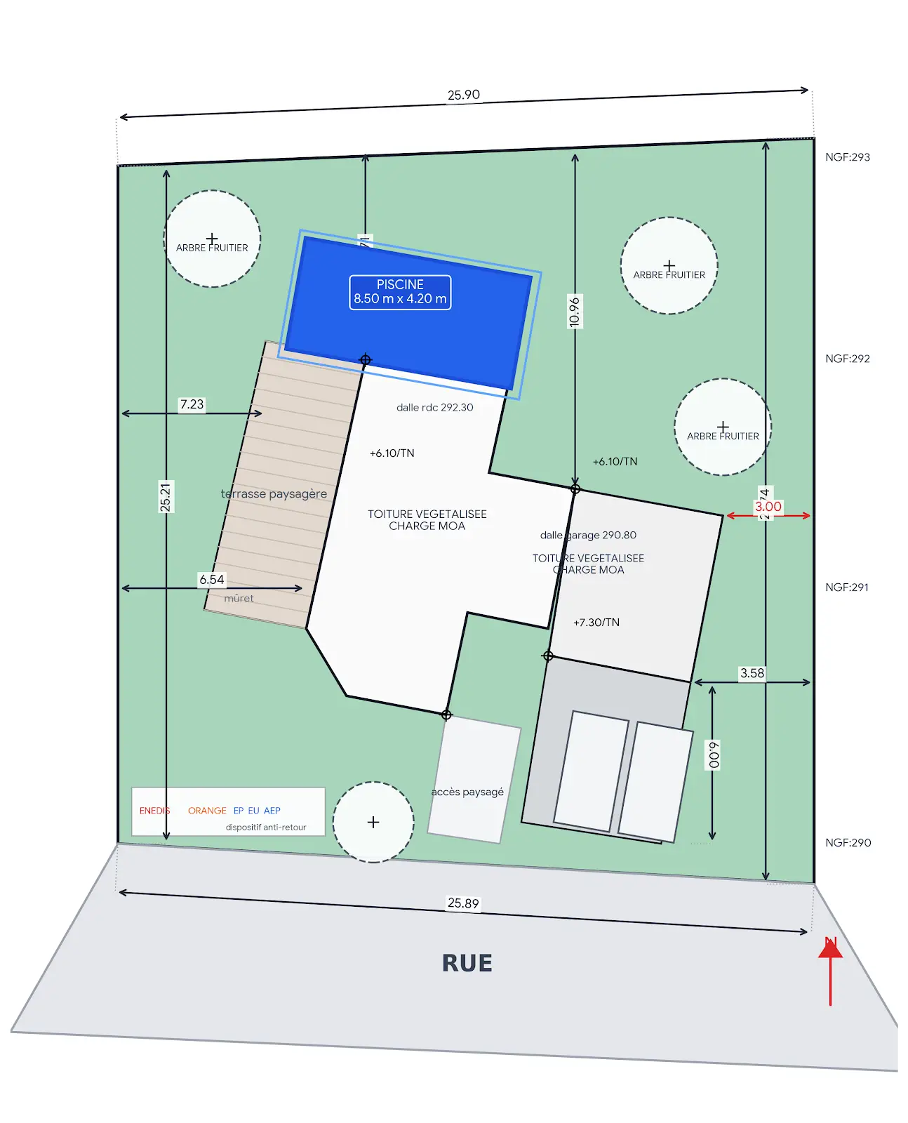 Plan de masse d'un projet de piscine en béton
