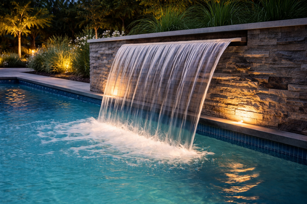 Aménagement sur mesure : cascade d'eau dans une piscine