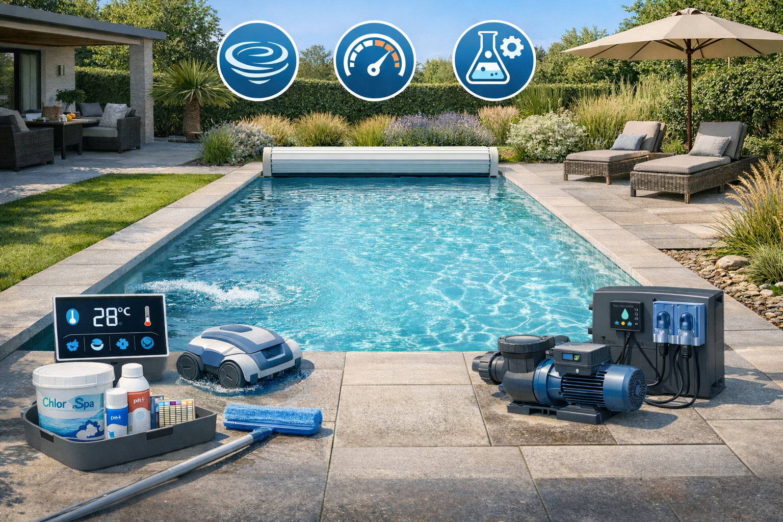 Equipements et accessoires pour la sécurité et l'entretien de la piscine