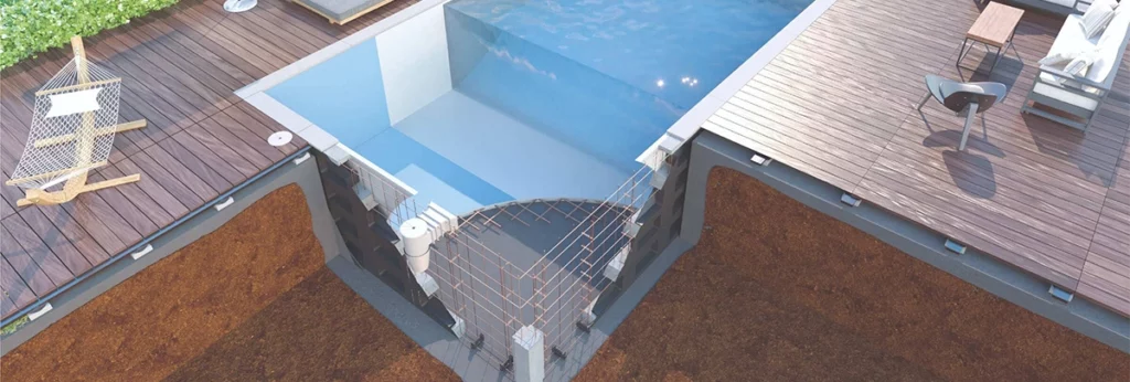 schéma d'une structure monobloc d'une piscine en béton armé