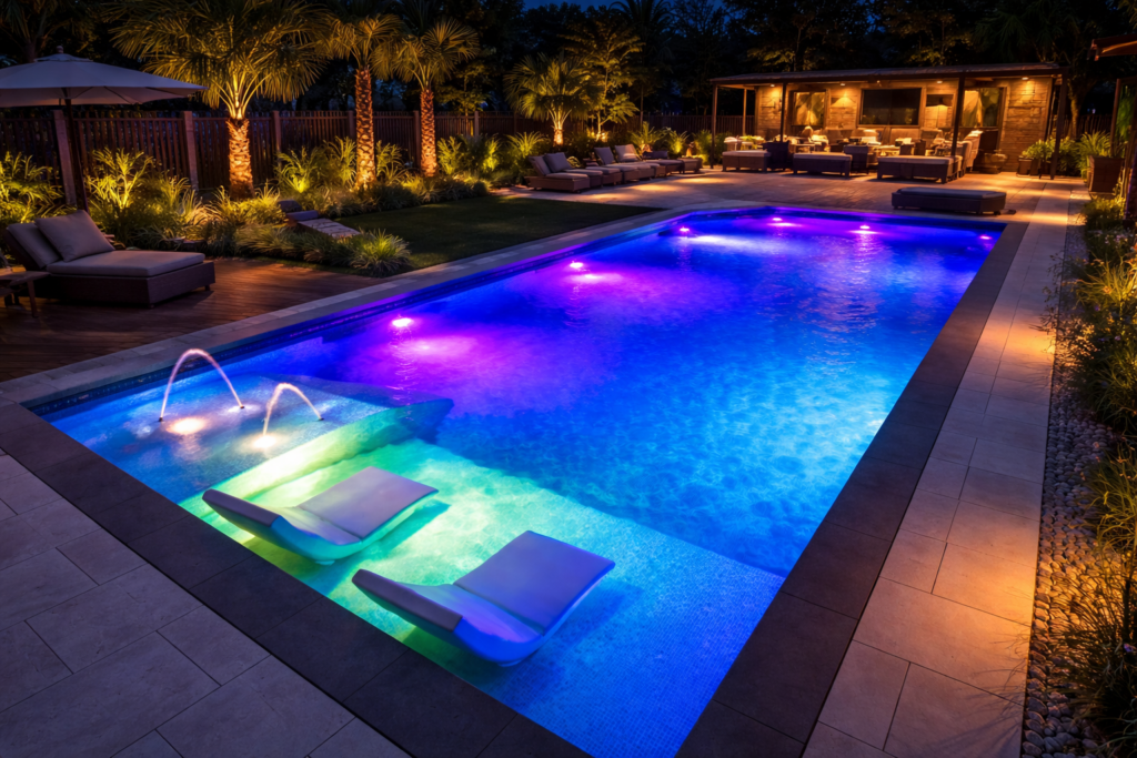 Piscine en béton sur mesure avec éclairage immergé
