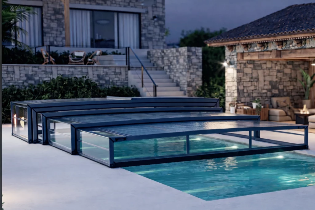 Abris de piscine angulaire télescopique