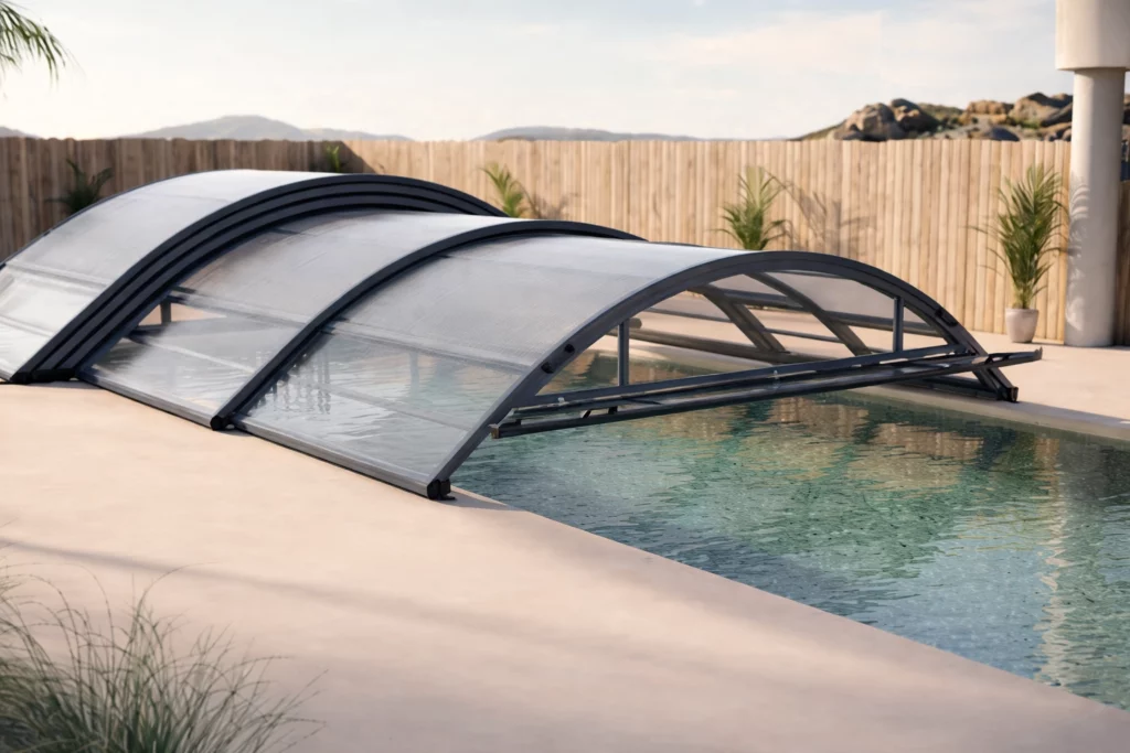 Abris de piscine mi-haut télescopique